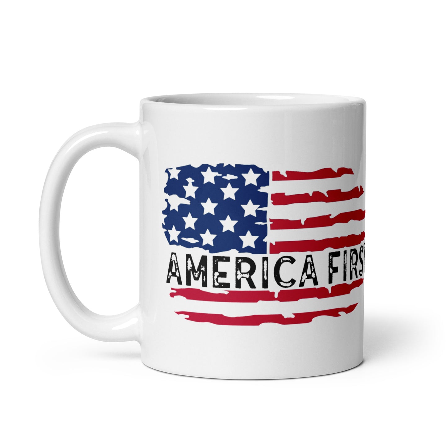 America First Distressed Flag White Coffee Mug