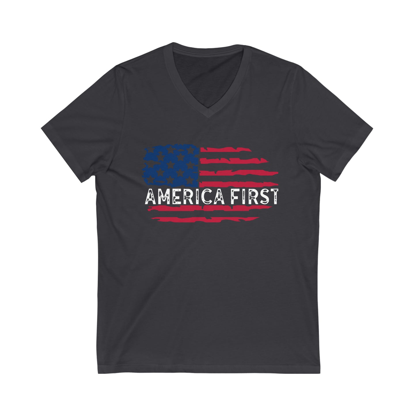 America First Distressed Flag  Short Sleeve V-Neck Tee