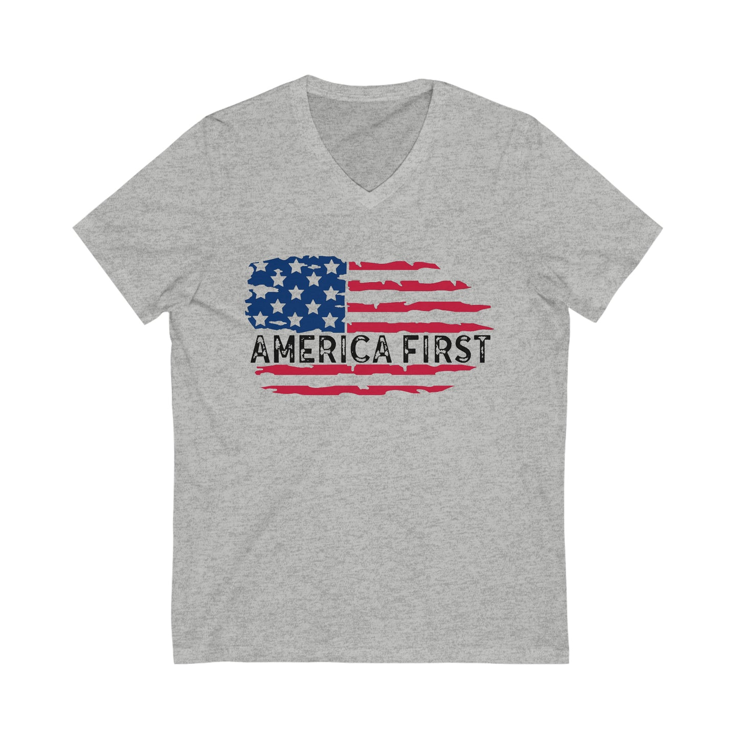 America First Distressed Flag  Short Sleeve V-Neck Tee