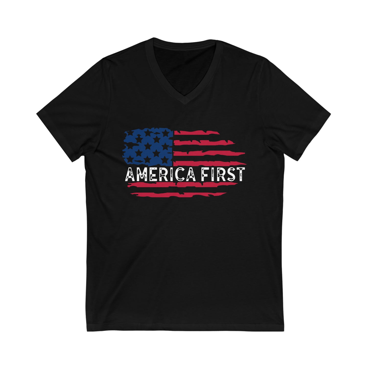 America First Distressed Flag  Short Sleeve V-Neck Tee