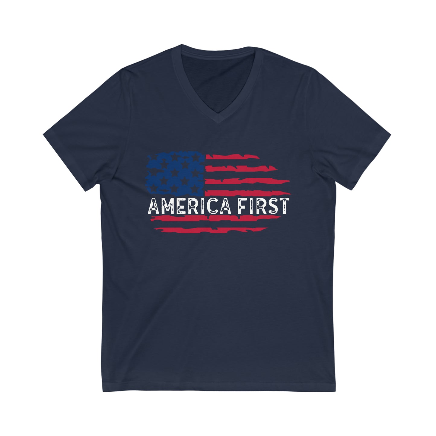 America First Distressed Flag  Short Sleeve V-Neck Tee