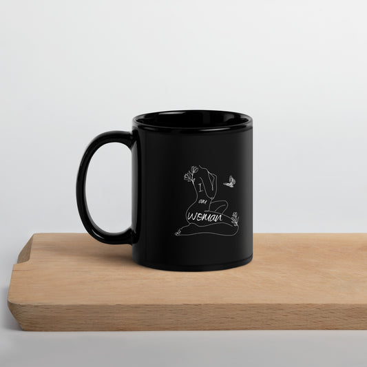 I am WOMAN Black Glossy Mug