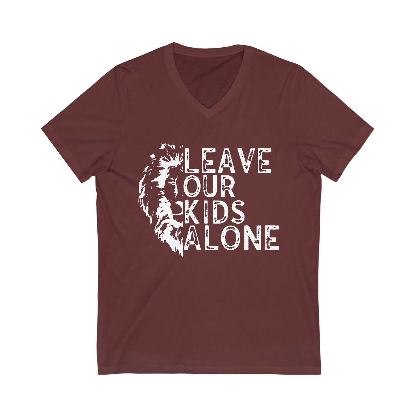 Leave Our Kids Alone with Lion Short Sleeve V-Neck Tee