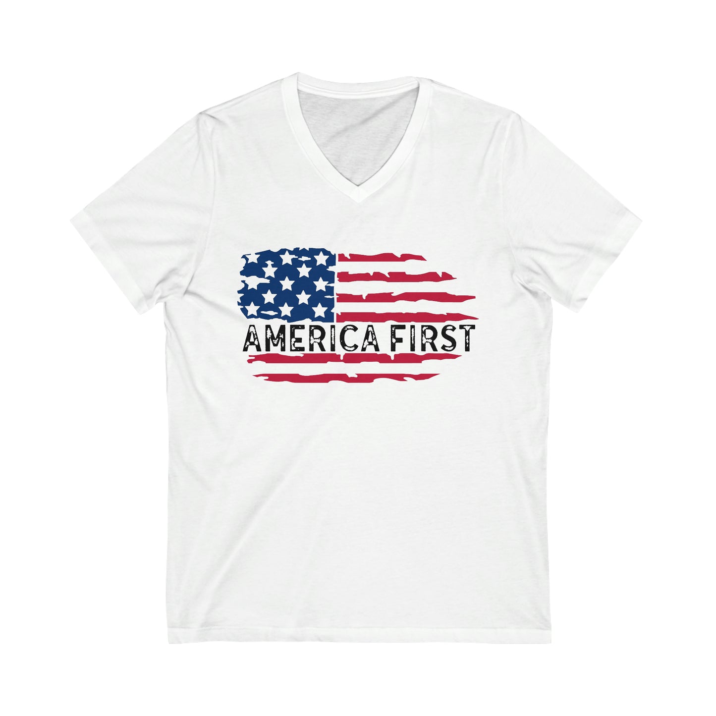 America First Distressed Flag  Short Sleeve V-Neck Tee