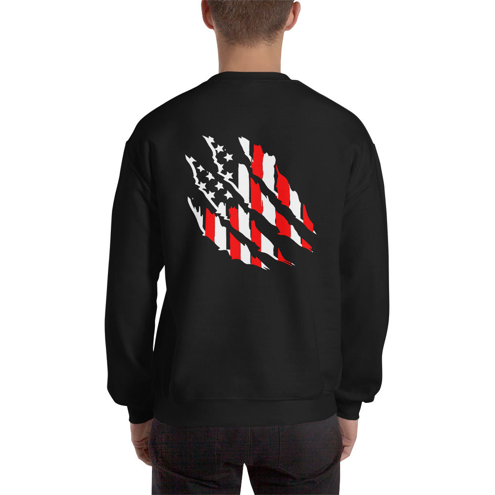 Tattered American Flag Unisex Sweatshirt (Back Design)