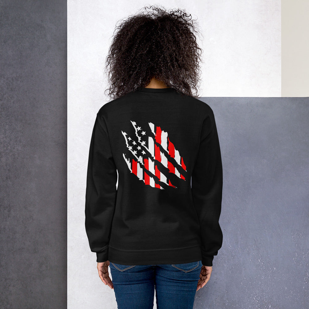 Tattered American Flag Unisex Sweatshirt (Back Design)