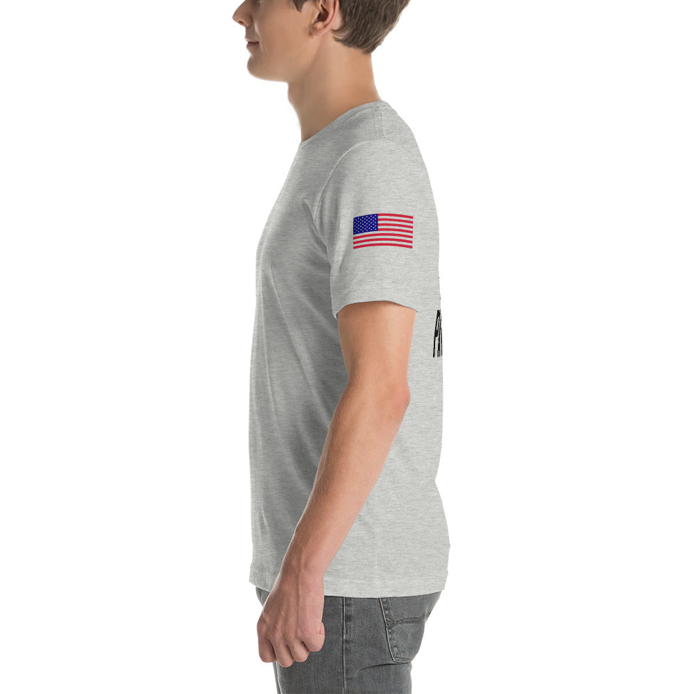 I Will Never Apologize For My Patriotism (Back Design W/ FLAG) Unisex t-shirt