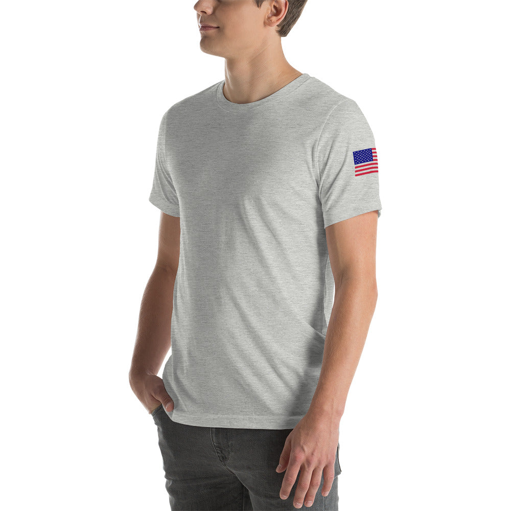 I Will Never Apologize For My Patriotism (Back Design W/ FLAG) Unisex t-shirt