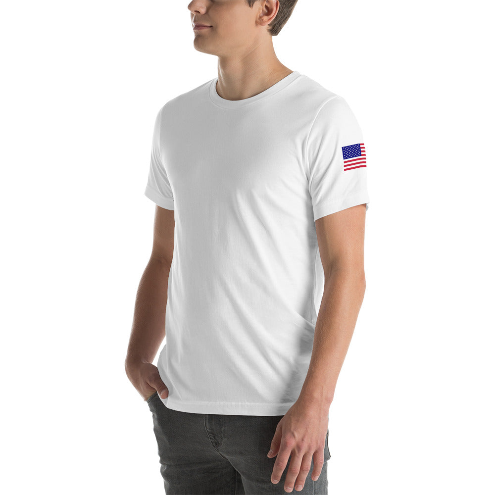 I Will Never Apologize For My Patriotism (Back Design W/ FLAG) Unisex t-shirt