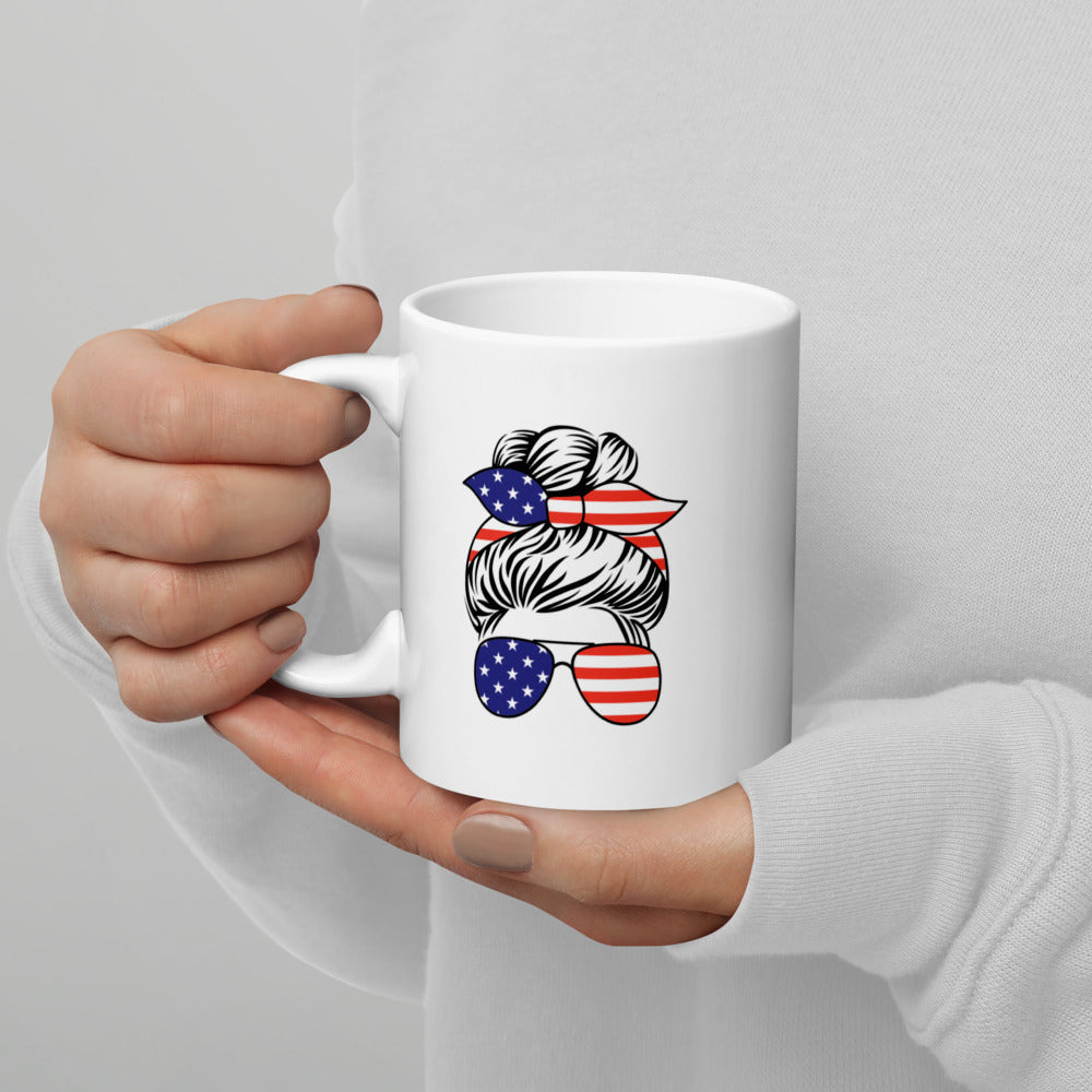 USA Messy Bun Mom Coffee Mug