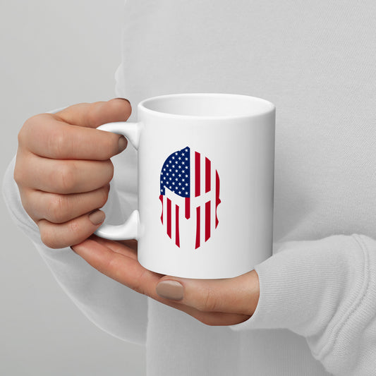 American Flag Spartan Head White Coffee mug