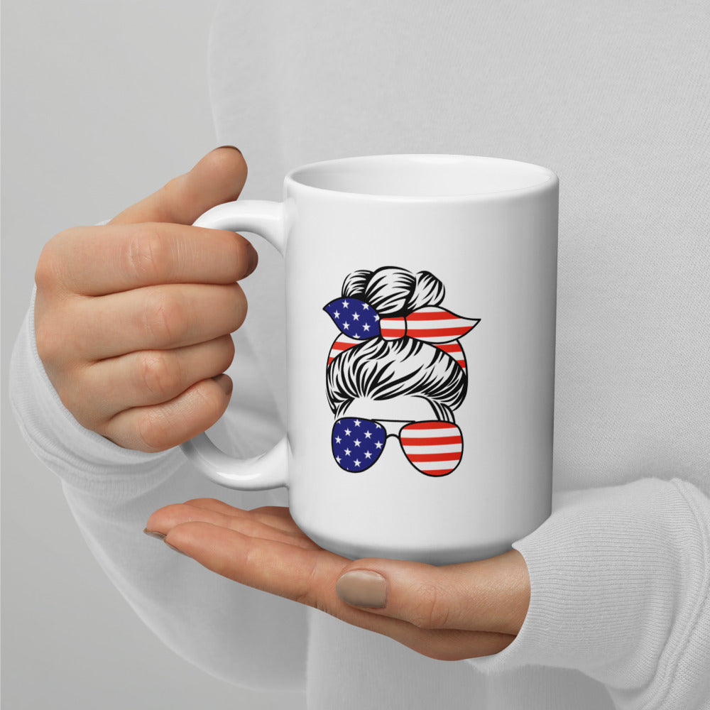 USA Messy Bun Mom Coffee Mug