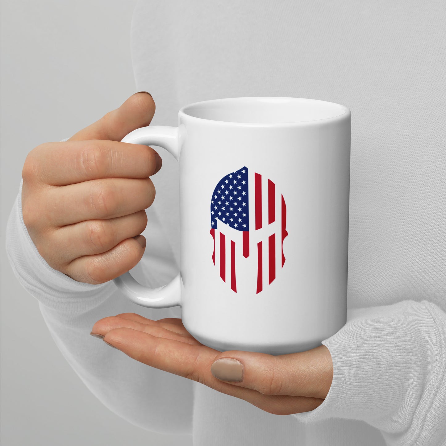 American Flag Spartan Head White Coffee mug