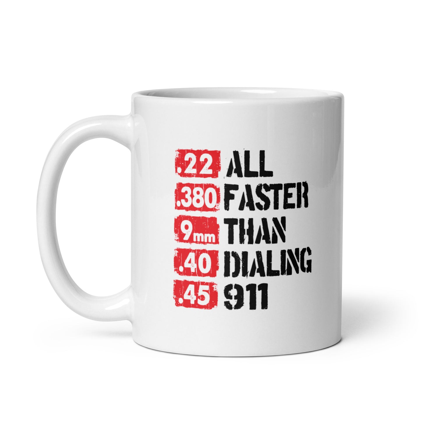 All Faster Than 911 White glossy mug