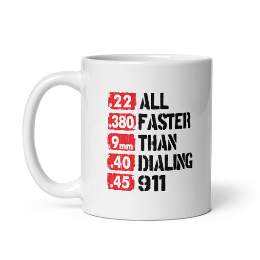 All Faster Than 911 White glossy mug